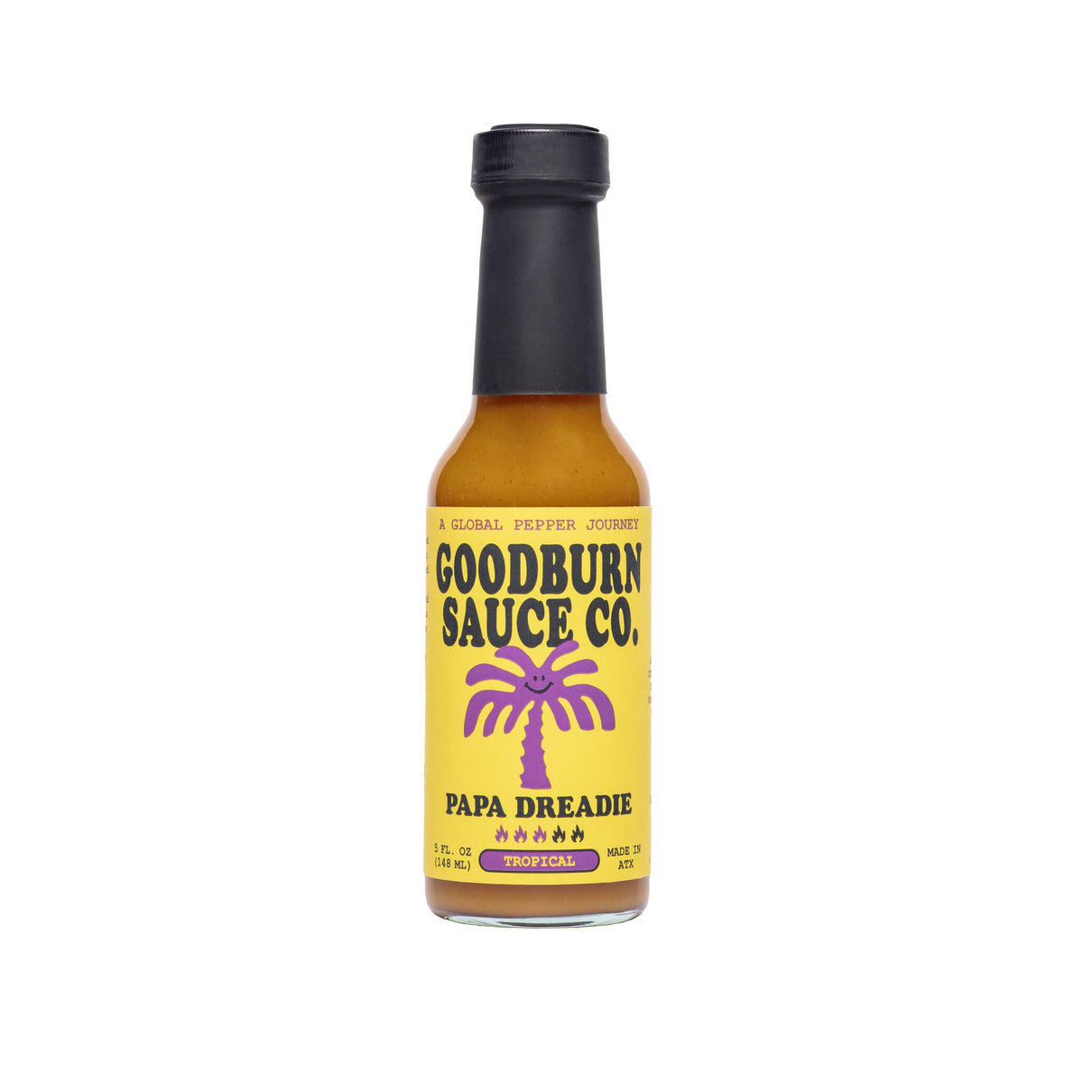 Bottle of Goodburn Papa Dreadie yellow Scotch bonnet hot sauce